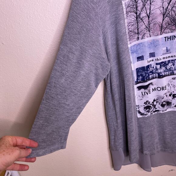 Cato Gray Scenery Embellished Long Sleeve Tee 18/20W - Picture 4 of 10